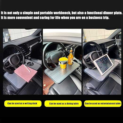 Wooden slotted steering wheel table tray