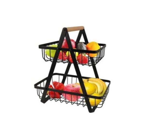 Triangular 2-Tier Metallic Mesh Fruit Basket.