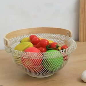 rounded mesh fruit basket with bamboo handle