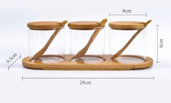 3in1 glass set with bamboo stand, lids and spoons