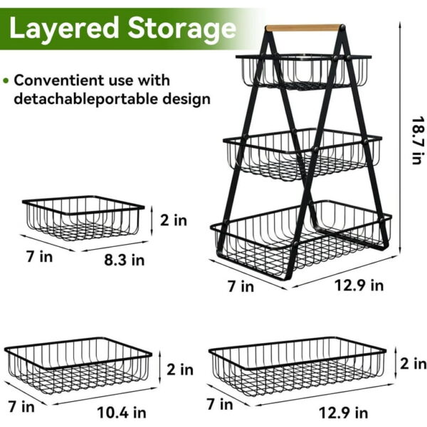 Triangular 3 layer 3 tier metallic mesh fruit basket