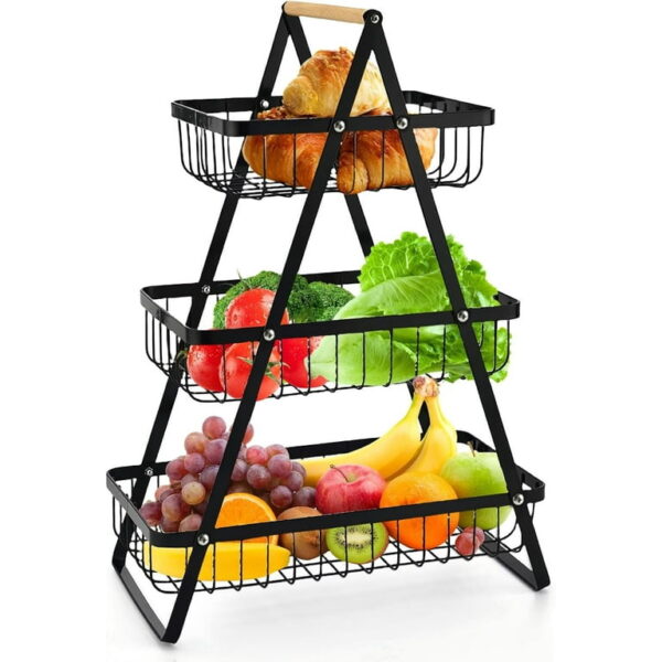 Triangular 3 layer 3 tier metallic mesh fruit basket