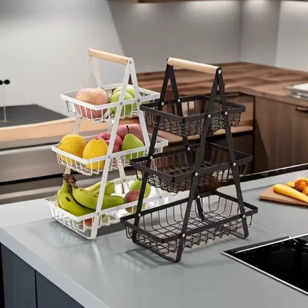 Triangular 3 layer 3 tier metallic mesh fruit basket